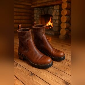 Universal Thread Brown Leather Ankle Boots, Size 8.5